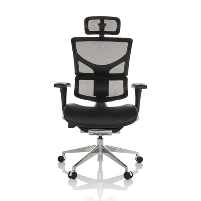 Bürostuhl Chefsessel ERGO-U2 LM Sitz Leder Rücken Netz schwarz - HJH-651102