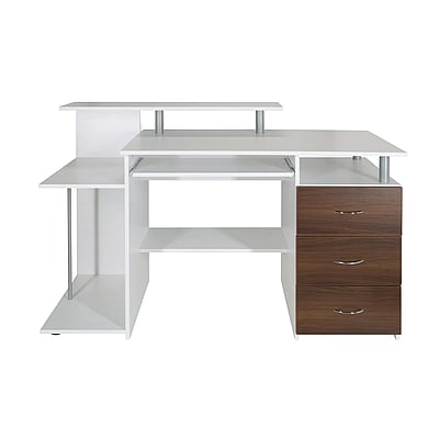 Computertisch Schreibtisch WORKSPACE H IV 137 x 60 cm mit Standcontainer weiß walnuss - HJH-830061